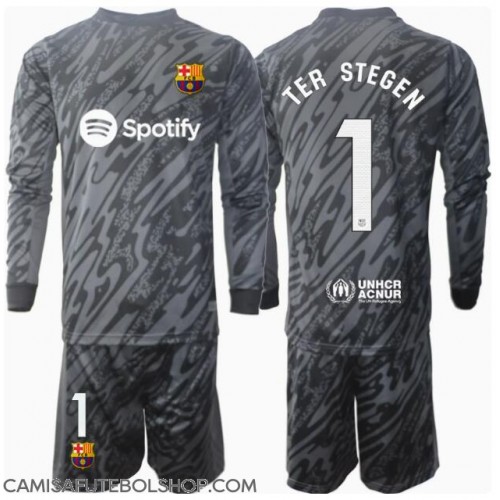 Camisa de time de futebol Barcelona Ter Stegen #1 Goleiro Replicas 3º Equipamento Infantil 2024-25 Manga Comprida (+ Calças curtas)